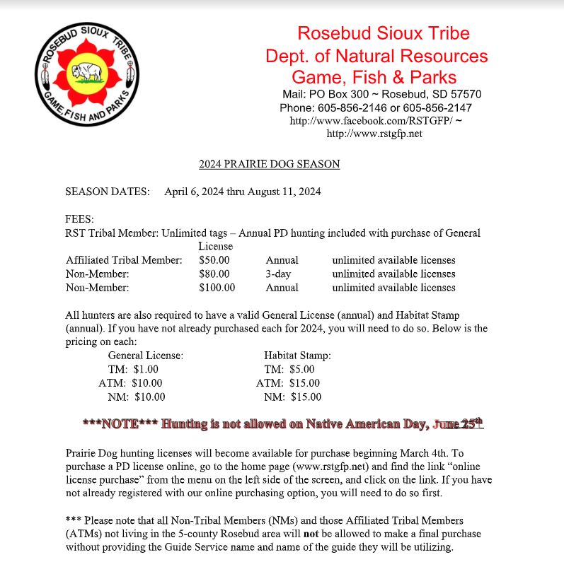 Rosebud Sioux Tribe Game Fish and Parks » 2023 Seasons