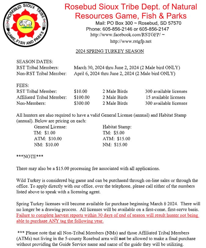 Rosebud Sioux Tribe Game Fish and Parks » 2023 Seasons